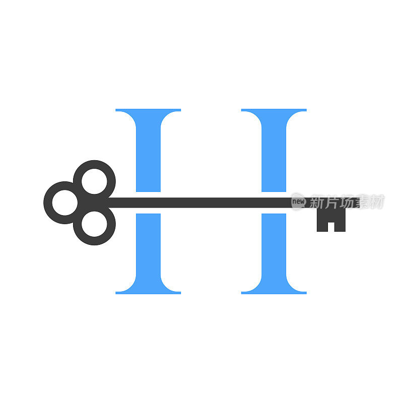 字母H房地产标志概念与Home Lock键向量模板。豪华家居标志关键标志
